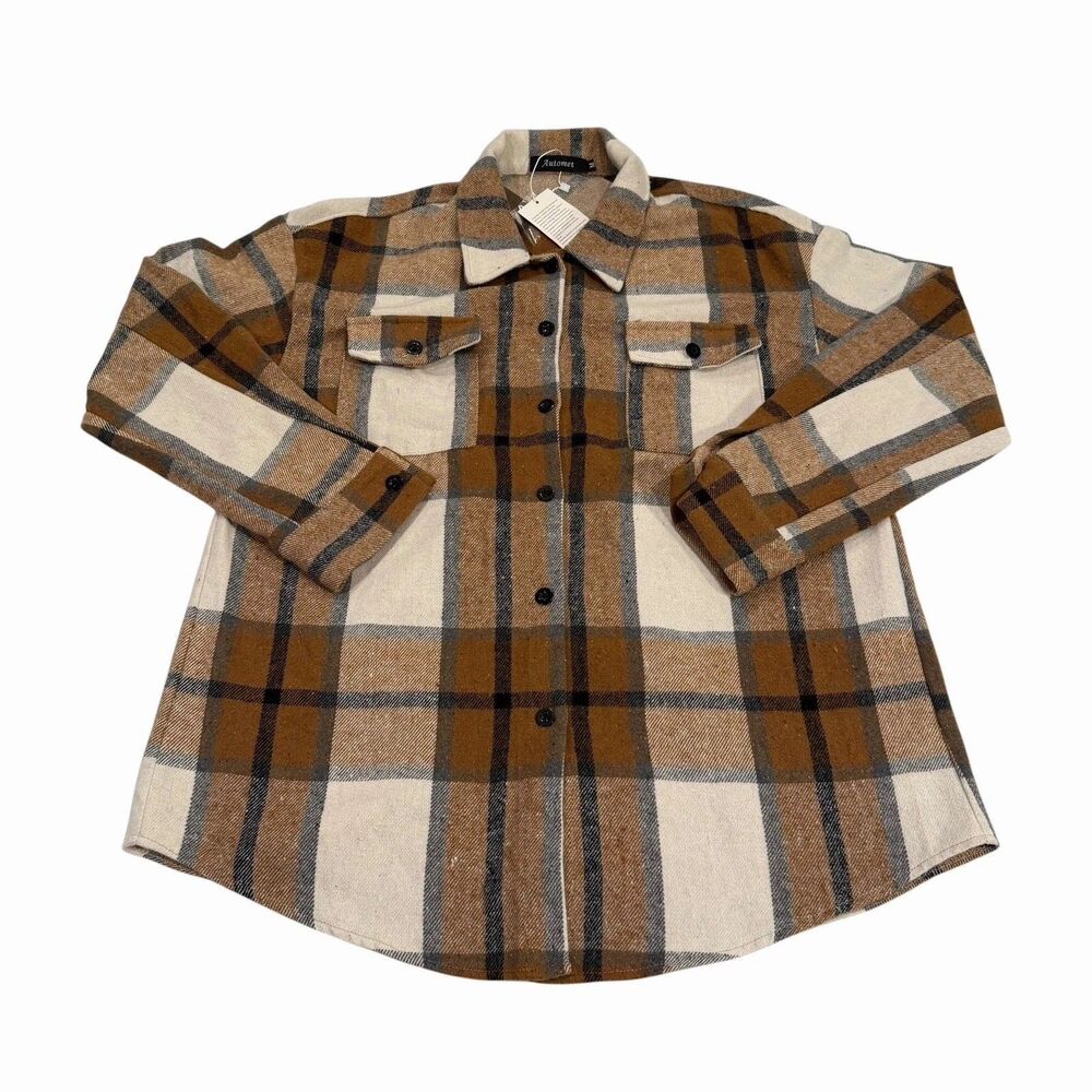 Automet Shirt Flannel Womens Medium Long Sleeve Button Up Double Pocket NWT‎